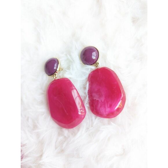 🎀 J. CREW Pink Stone Drop Statement Earrings - Picture 2 of 4